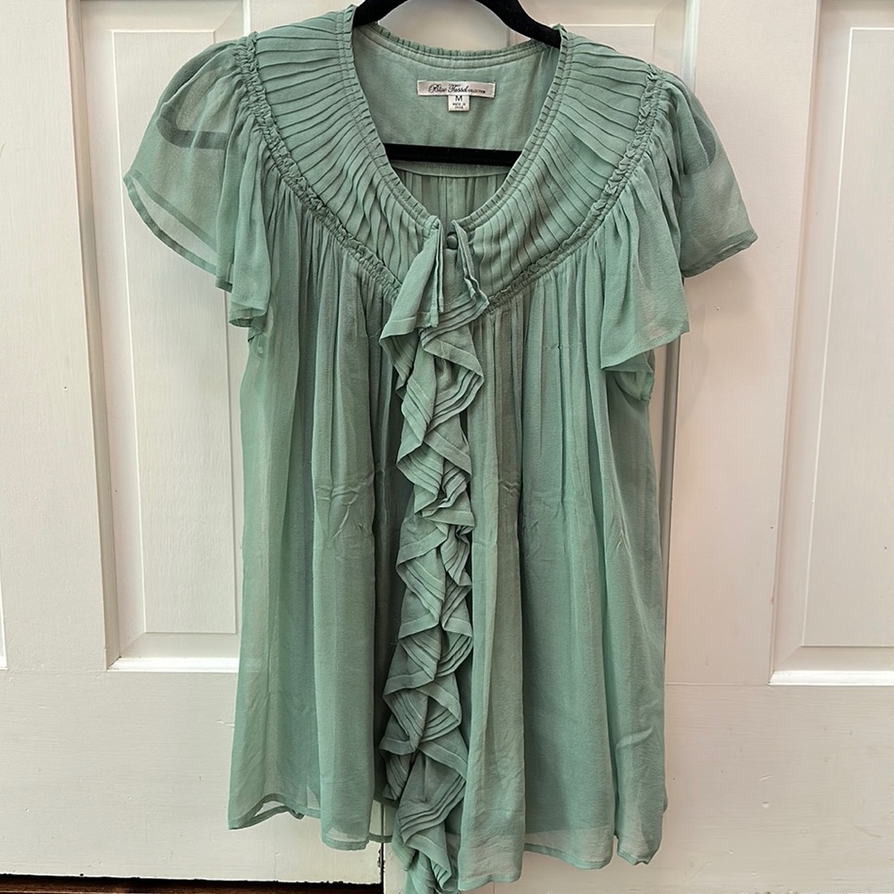 Blue Tassel Collection sheer green blouse with camisole